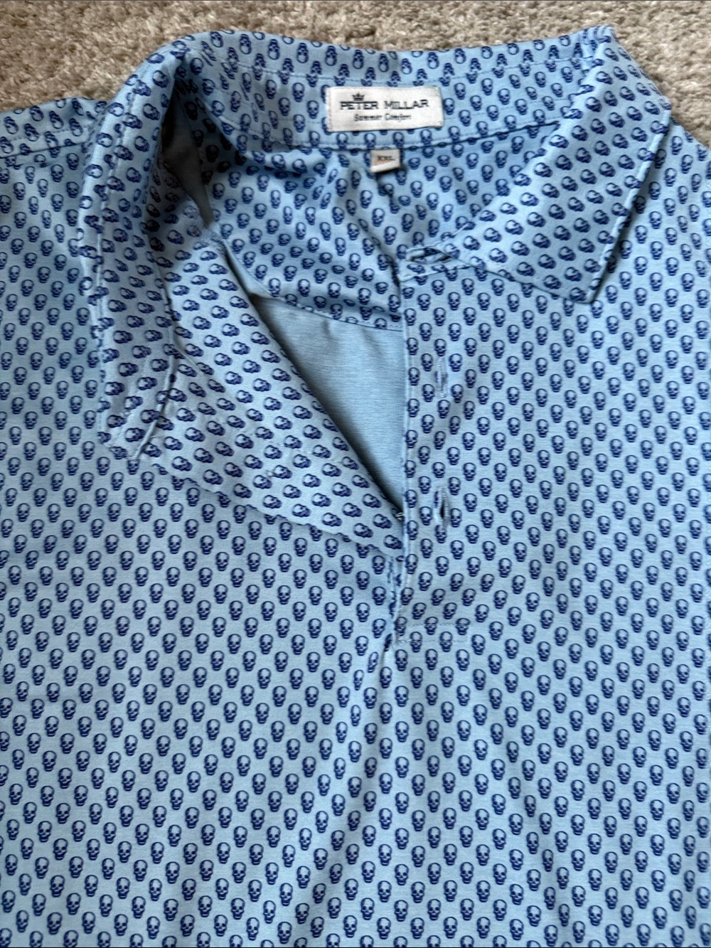 Peter Millar Light Blue Polo with Navy Micro Skull Print